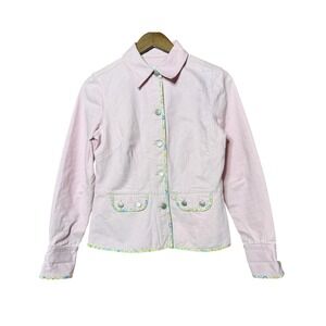 First Issue Liz Claiborne Women‎ Small VTG Style Pink Denim Jacket Floral Trim